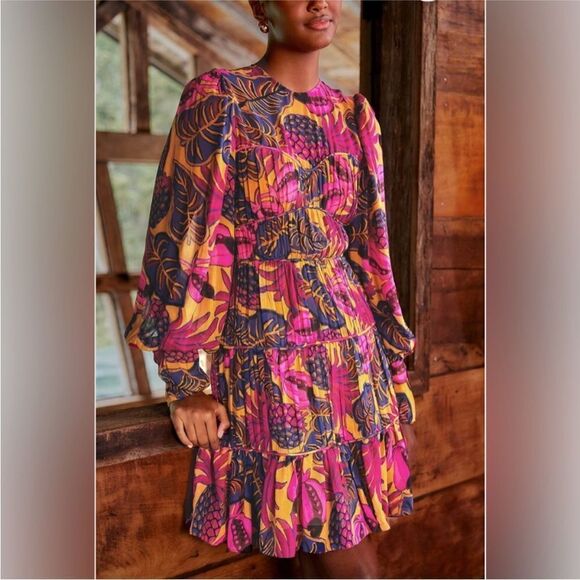 NWT Farm Rio Yellow Fruit Dream Long Sleeve Mini Dress-K1 - Picture 2 of 9